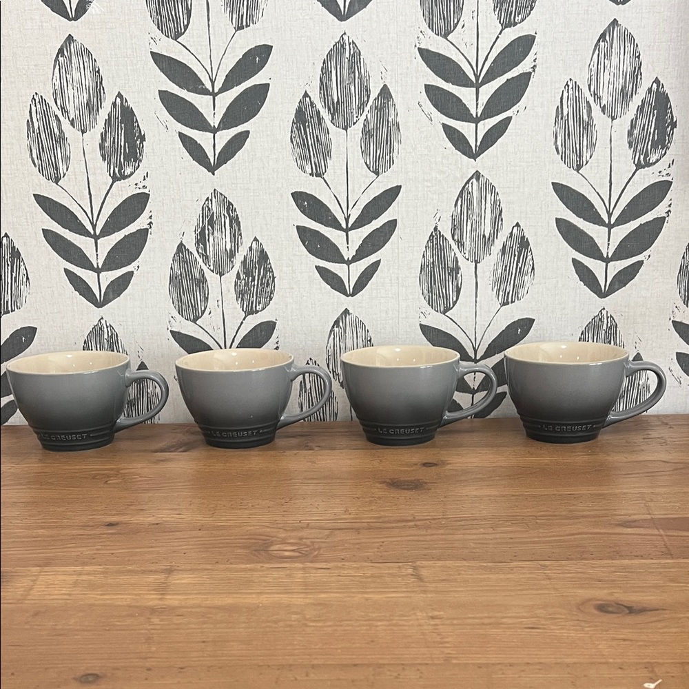 Le Creuset Gray and Cream Stoneware Giant Capp Cups - Set of 4